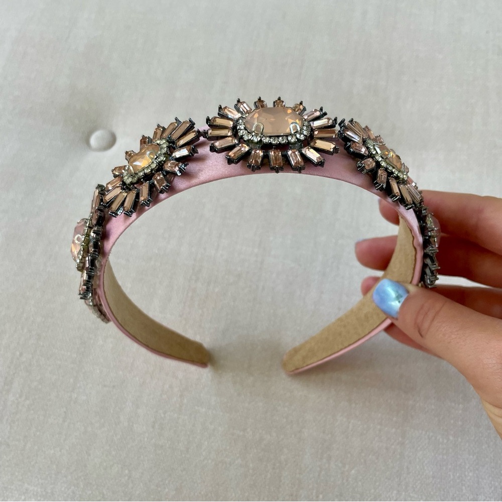 Sparkling Silver & Chrome Embellished Pink Satin Headband